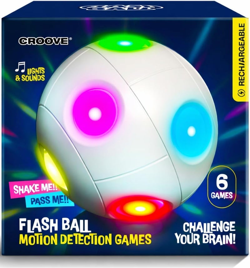 Croove Handheld Light-Up Brain & Memory Action Ball - 6 Fun Fast-Paced Games for Kids - Rechargeable - Best Toy Gift Idea for 10 Year Old Boys - Electronic Memory Game for Ages 8 9 10 11 12 13 - Image 1